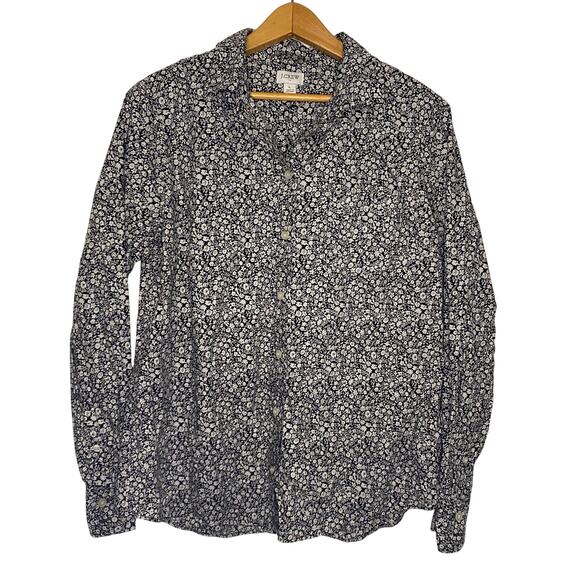 J Crew Womens Button Down Blouse Top Large Long Sleeve Floral Preppy Office - Picture 1 of 14